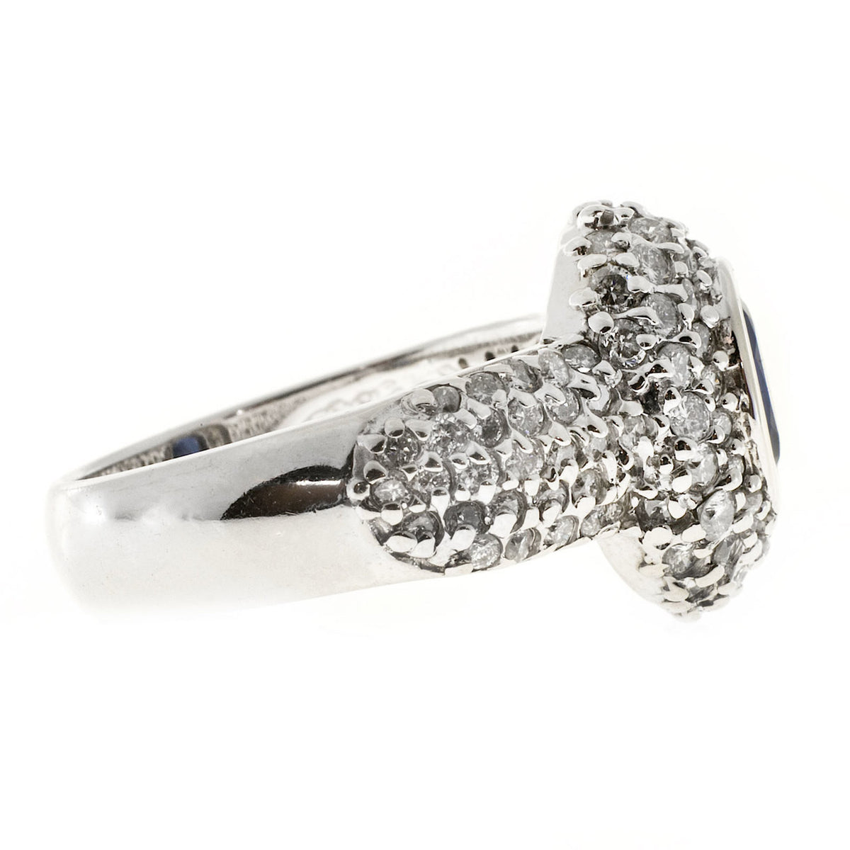 Vintage RJM Domed Oval 1.00ct Royal Blue Sapphire 108 Diamond Pave Set Ring – image 7