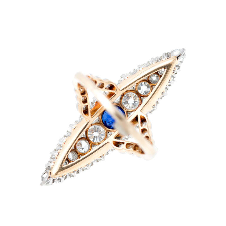 Antique Victorian 1900 Elongated Marquise Natural .63ct Gem Blue Sapphire Diamond Ring – image 5