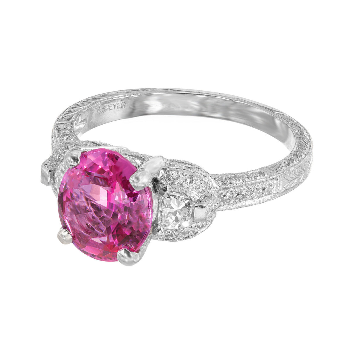 Peter Suchy Pink Sapphire Pave Diamond Platinum Engagement Ring – image 6