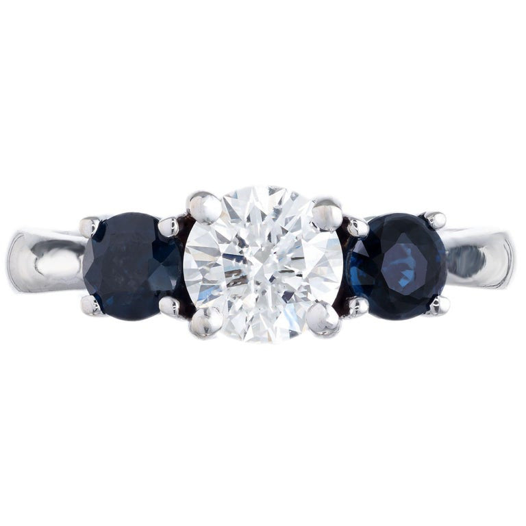 Peter Suchy GIA .73 Carat Diamond Sapphire Gold Three-Stone Engagement Ring – image 2