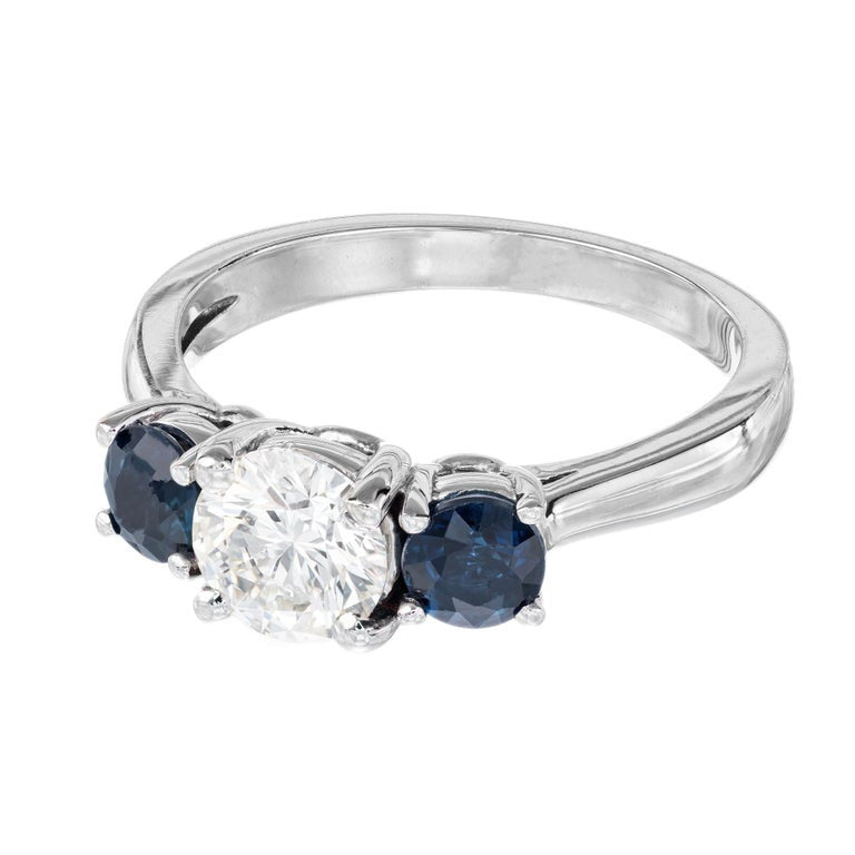 Peter Suchy GIA .73 Carat Diamond Sapphire Gold Three-Stone Engagement Ring – image 4