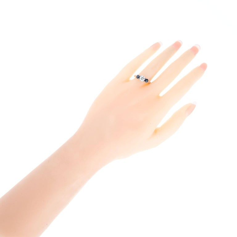 Peter Suchy GIA .73 Carat Diamond Sapphire Gold Three-Stone Engagement Ring – image 7