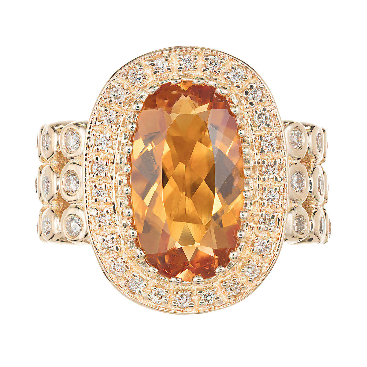 Vintage Sonia B Fine Golden Yellow 6.0ct Oval Citrine 14k .71ct 44 Diamond Ring
