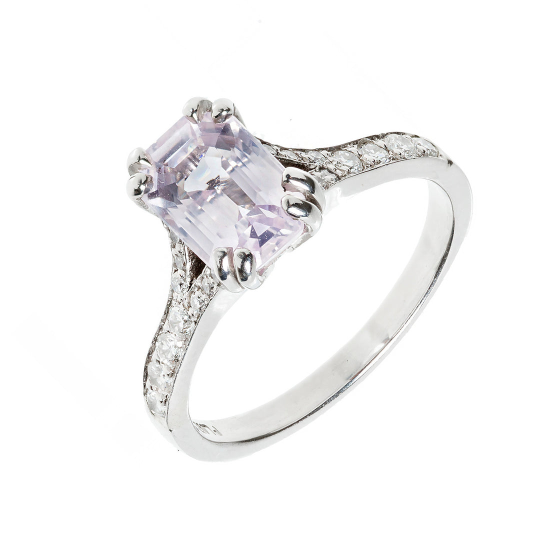 Vintage 2.04ct Natural No Heat Emerald Cut Pink Sapphire Full Cut Diamond Ring – image 2