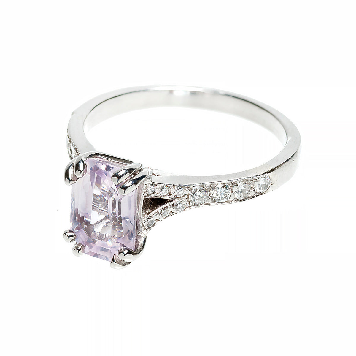 Vintage 2.04ct Natural No Heat Emerald Cut Pink Sapphire Full Cut Diamond Ring
