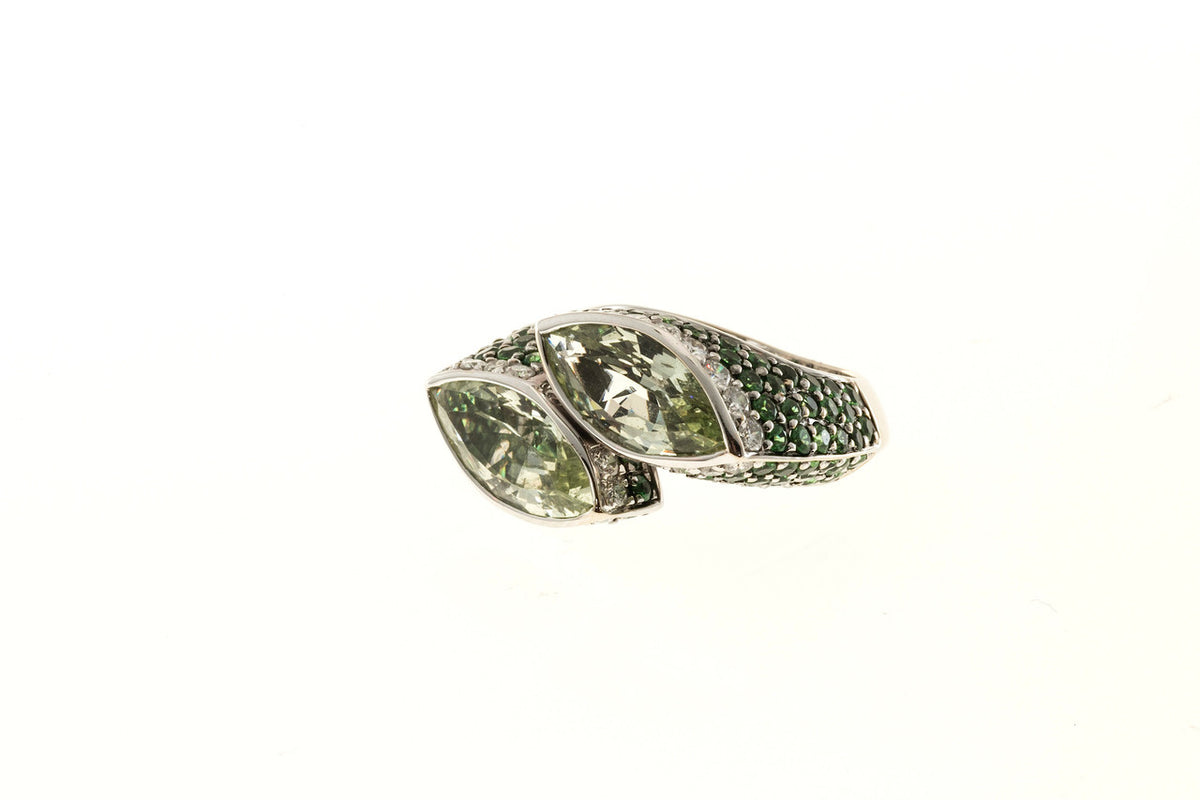 Vintage Ariel Certified 6.00ct Grossular Garnet 18k Gold Diamond Tsavorite Ring – image 3