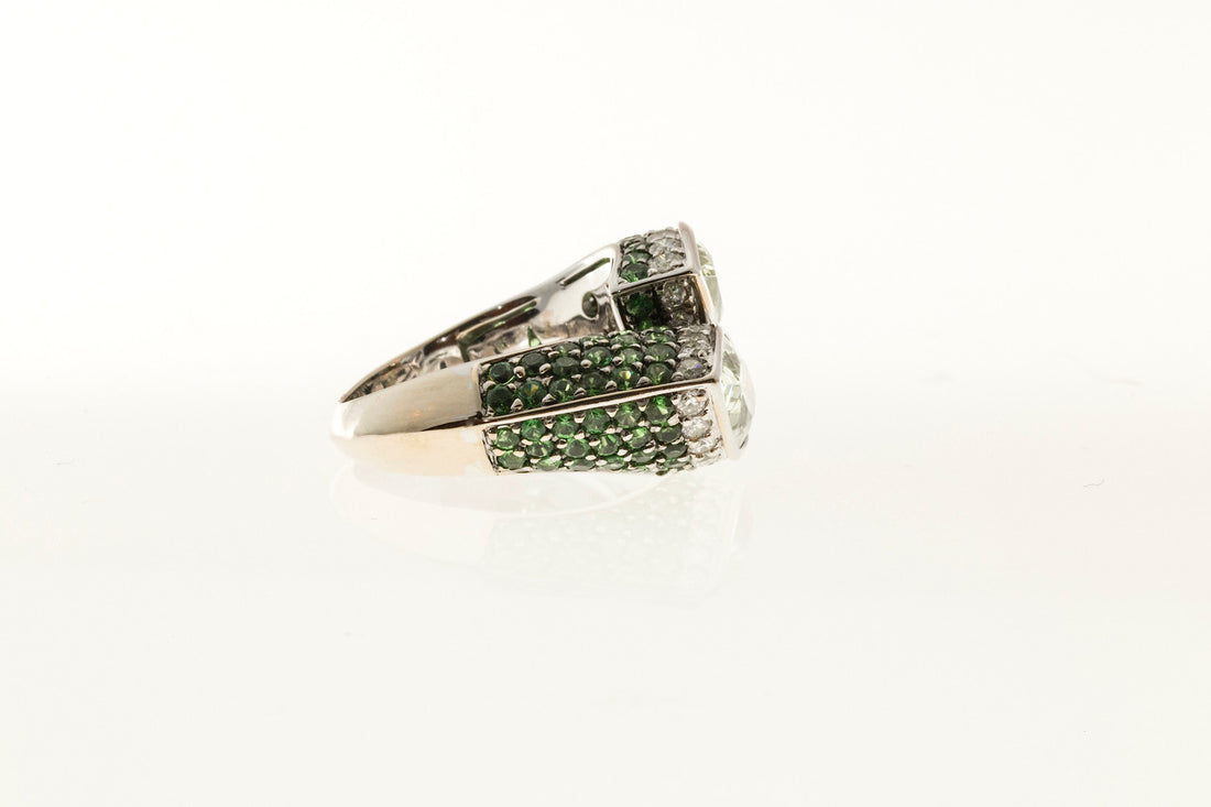 Vintage Ariel Certified 6.00ct Grossular Garnet 18k Gold Diamond Tsavorite Ring – image 5