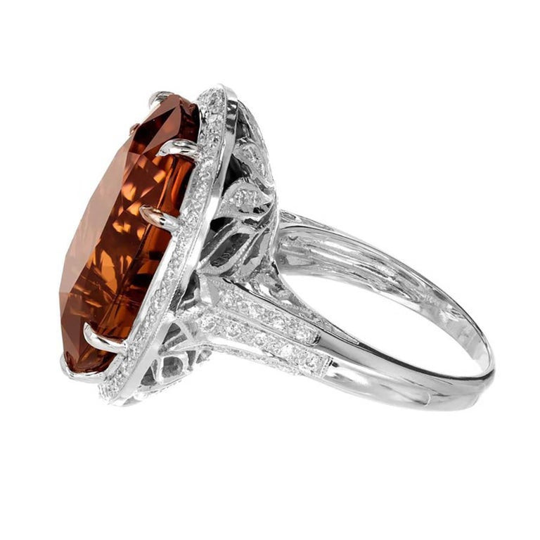 Peter Suchy 26.79 Carat Brown Tourmaline Diamond Halo Gold Cocktail Ring – image 6