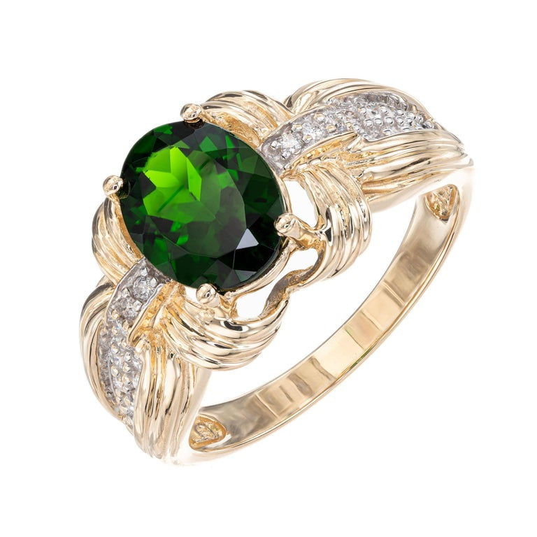 2.30 Carat Green Tourmaline Diamond Yellow Gold Ring – image 2