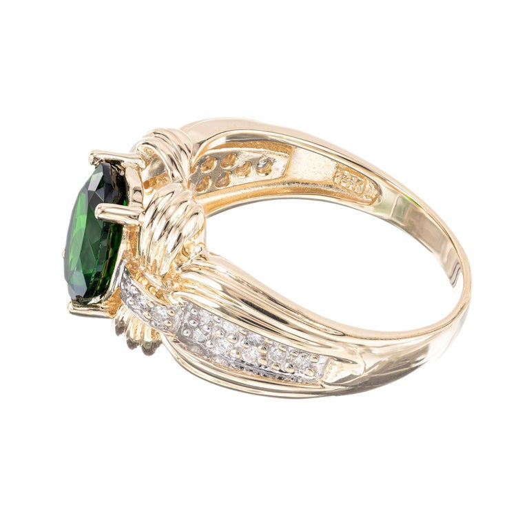 2.30 Carat Green Tourmaline Diamond Yellow Gold Ring – image 7