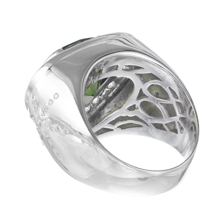 6.12 Carat Pear Green Tourmaline Diamond Sapphire Halo Gold Cocktail Ring – image 7
