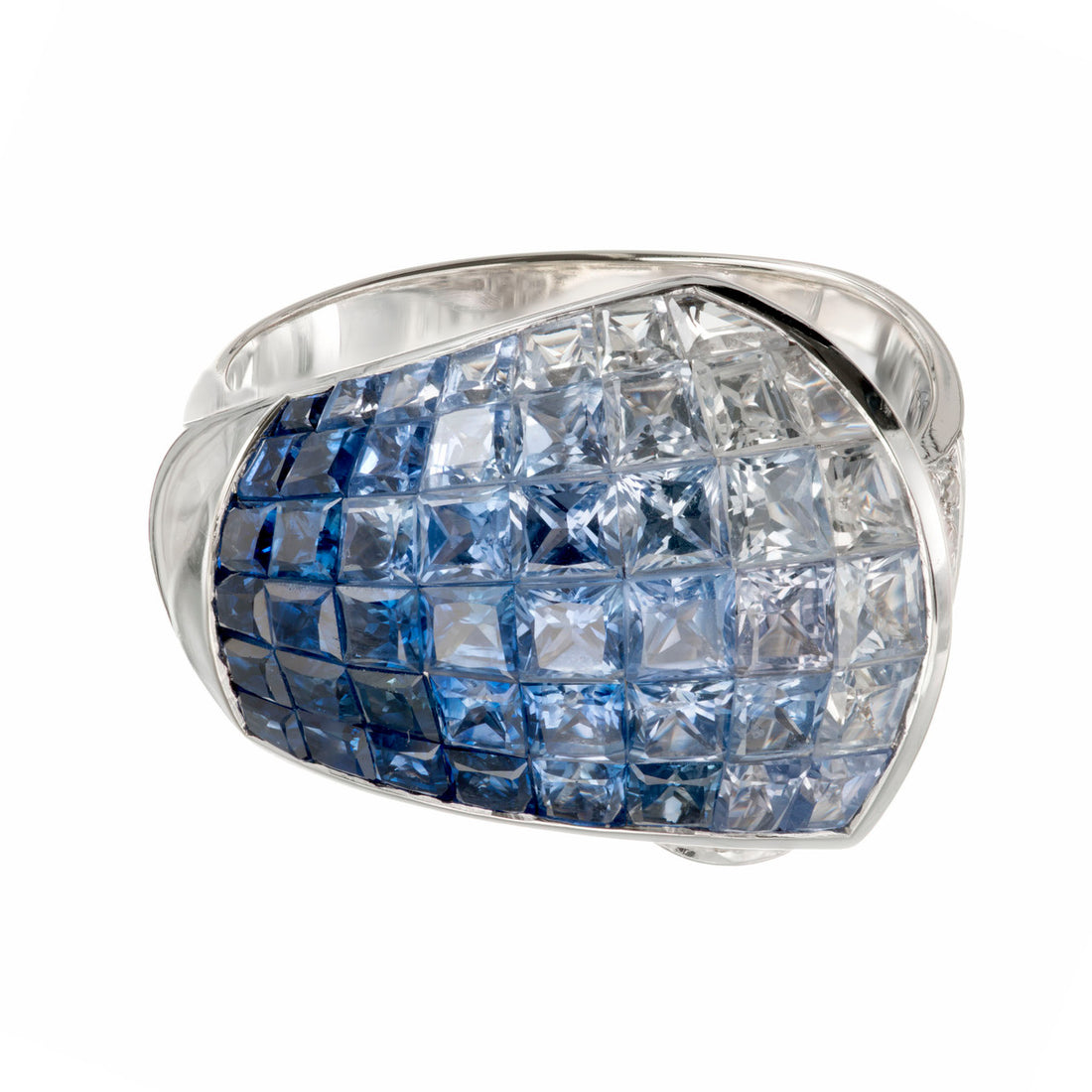 6.65 Carat Blue White Invisible Sapphire Diamond Gold Cocktail Ring – image 3