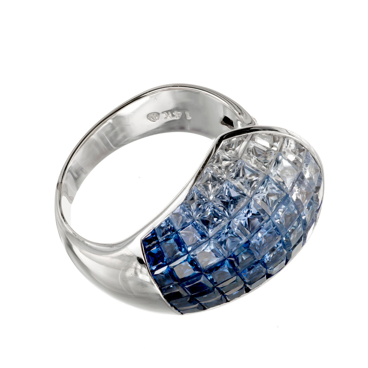 6.65 Carat Blue White Invisible Sapphire Diamond Gold Cocktail Ring – image 4
