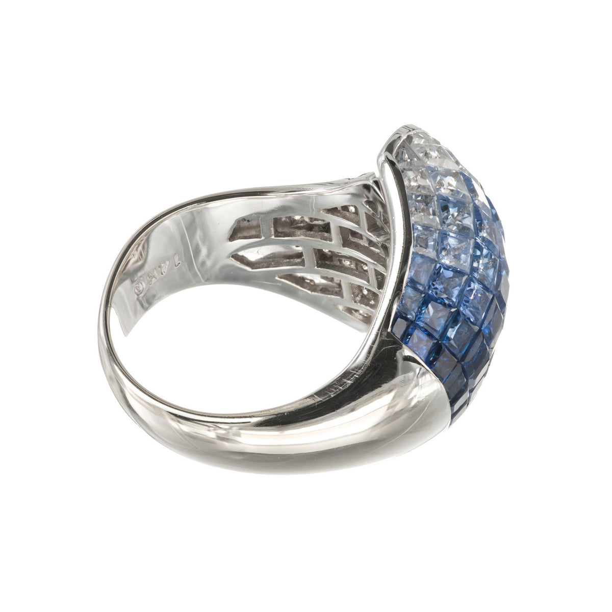 6.65 Carat Blue White Invisible Sapphire Diamond Gold Cocktail Ring – image 6