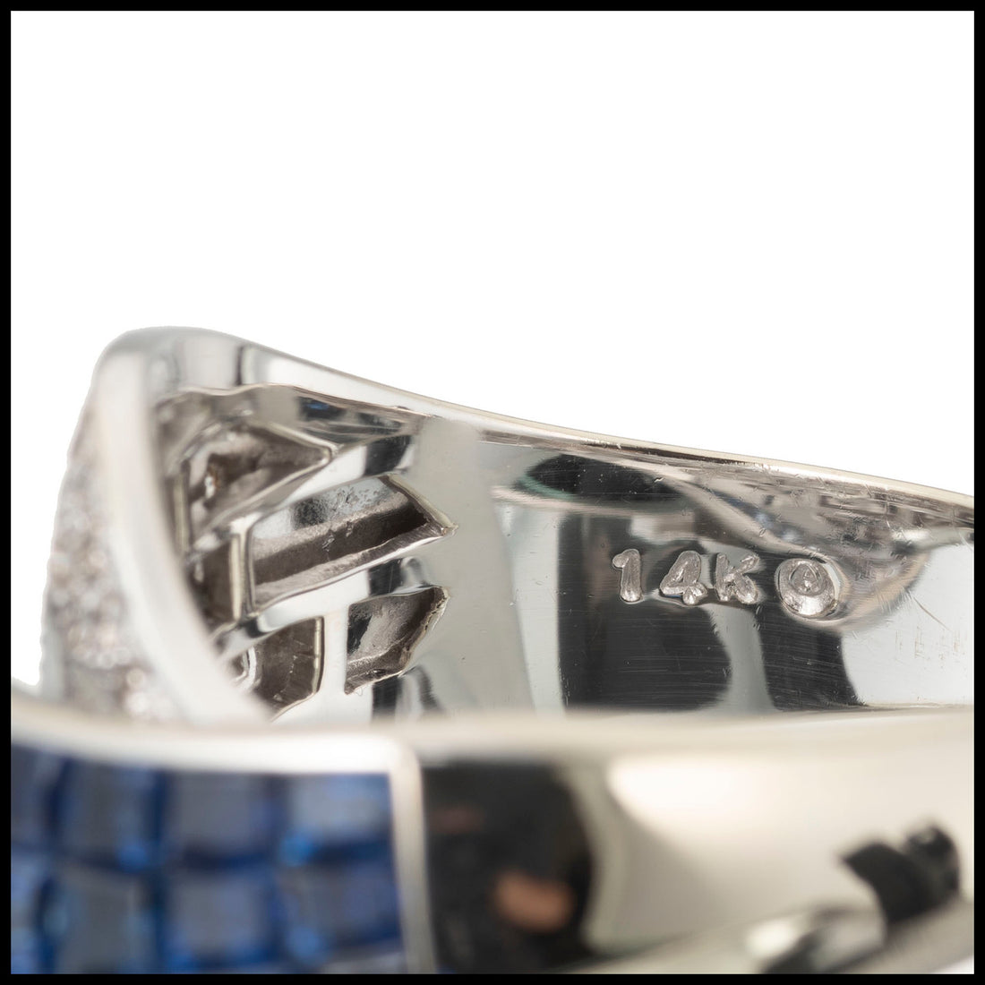 6.65 Carat Blue White Invisible Sapphire Diamond Gold Cocktail Ring – image 5
