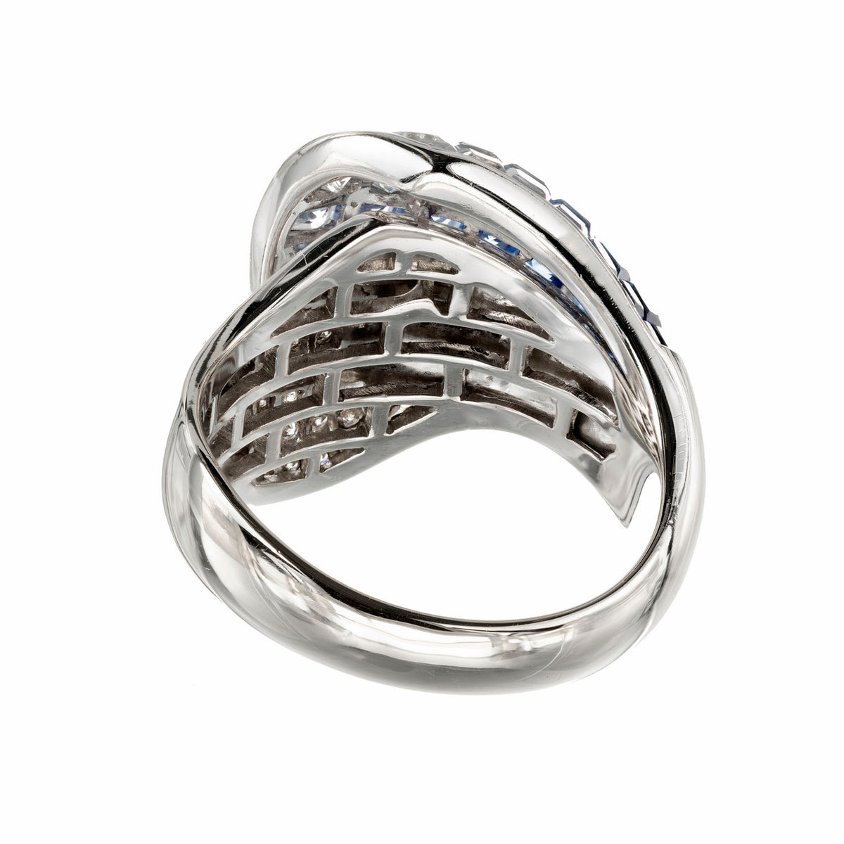 6.65 Carat Blue White Invisible Sapphire Diamond Gold Cocktail Ring – image 8