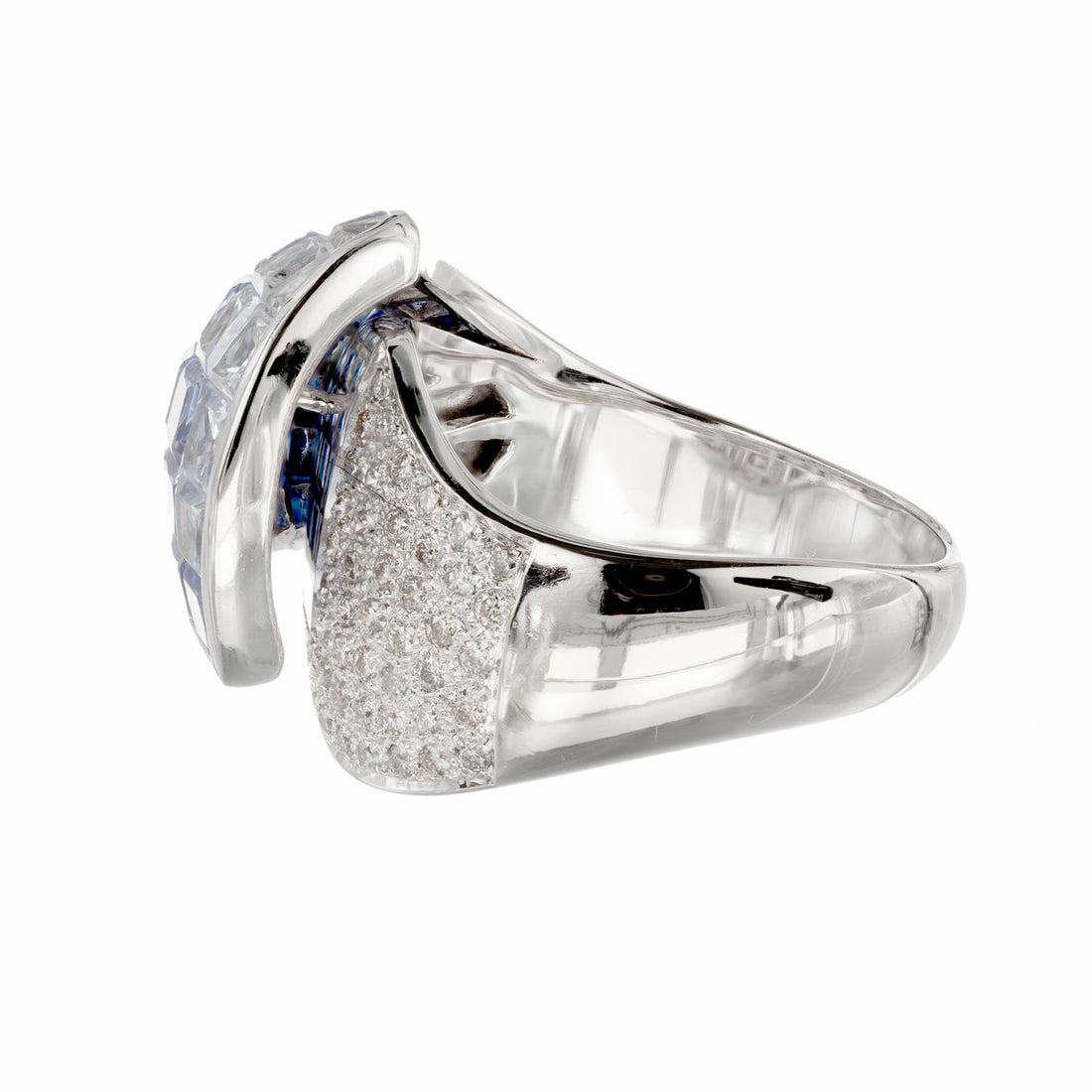 6.65 Carat Blue White Invisible Sapphire Diamond Gold Cocktail Ring – image 7