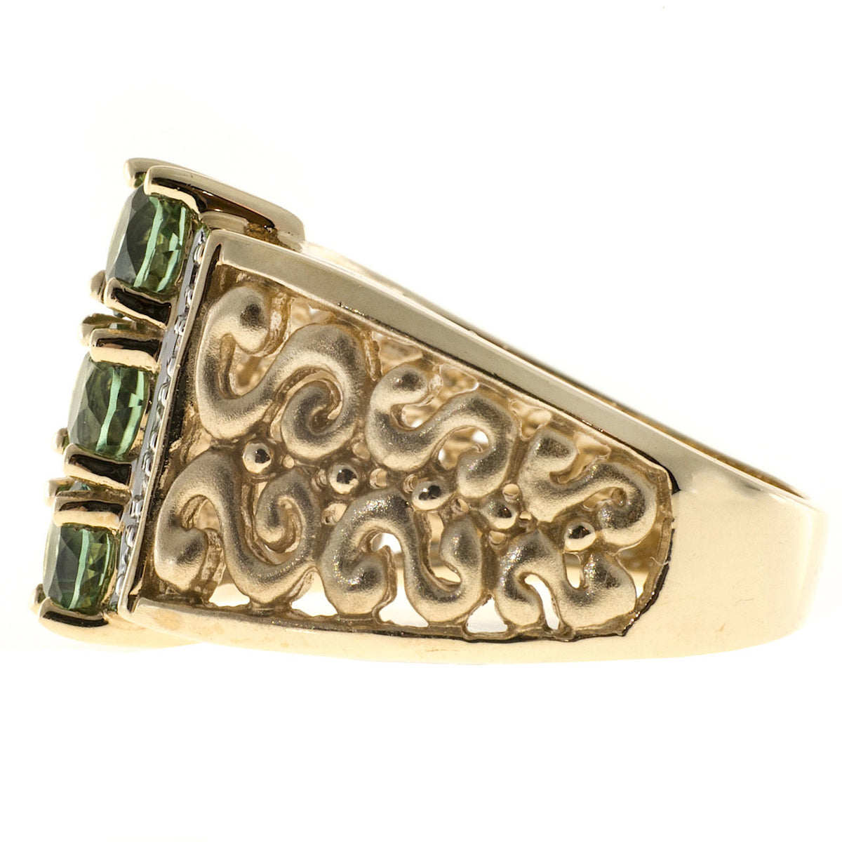 Vintage Designer NH 1.30CT Green Tourmaline 14K Gold .10CT Full Cut Diamond Ring – image 2