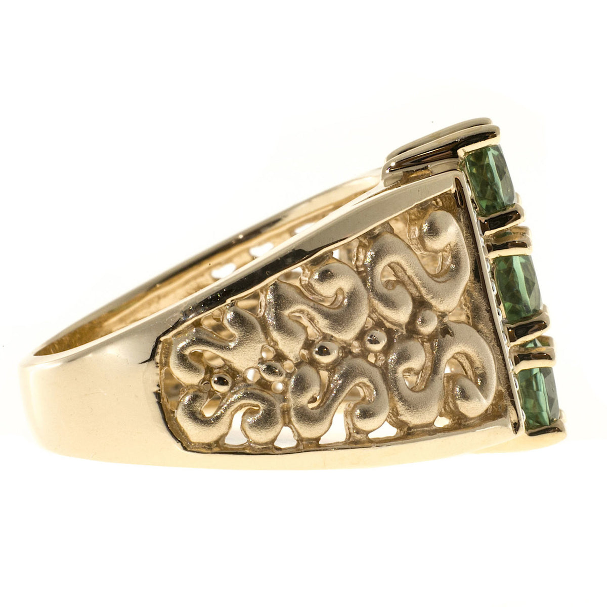 Vintage Designer NH 1.30CT Green Tourmaline 14K Gold .10CT Full Cut Diamond Ring – image 3