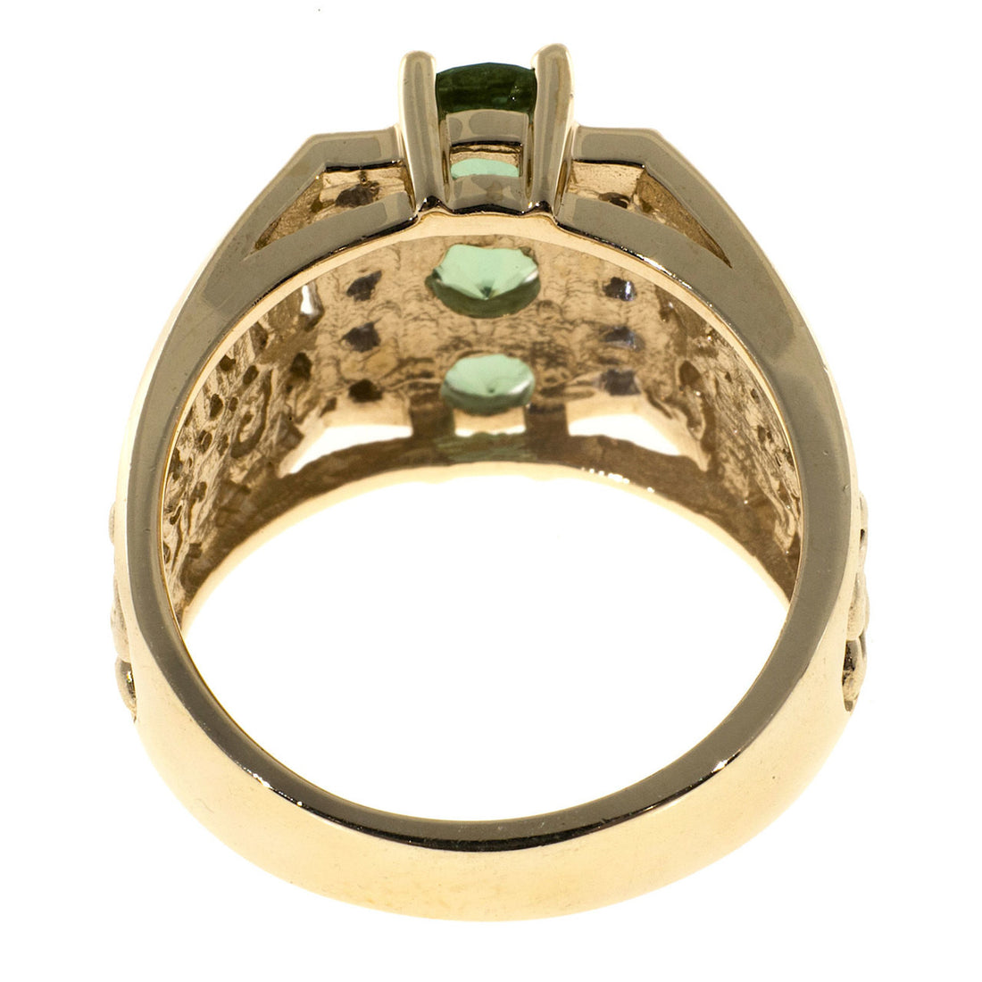 Vintage Designer NH 1.30CT Green Tourmaline 14K Gold .10CT Full Cut Diamond Ring – image 6