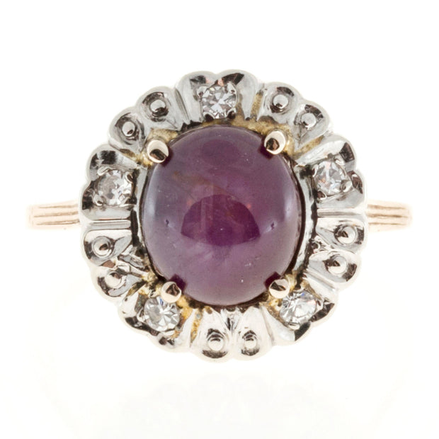 Vintage 2.50ct No Heat Purple Red Star Ruby F+F Felger 14k Gold Diamond Ring