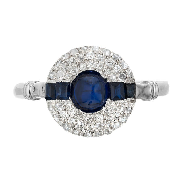 GIA Sugar Loaf Blue .75 Carat Sapphire Diamond Halo Platinum Engagement Ring – image 2
