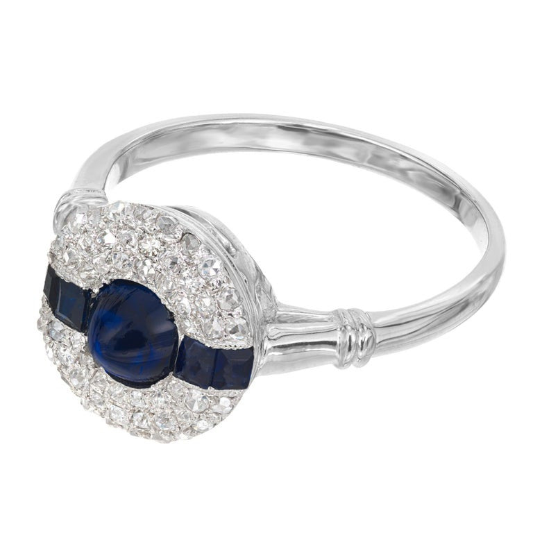 GIA Sugar Loaf Blue .75 Carat Sapphire Diamond Halo Platinum Engagement Ring – image 4