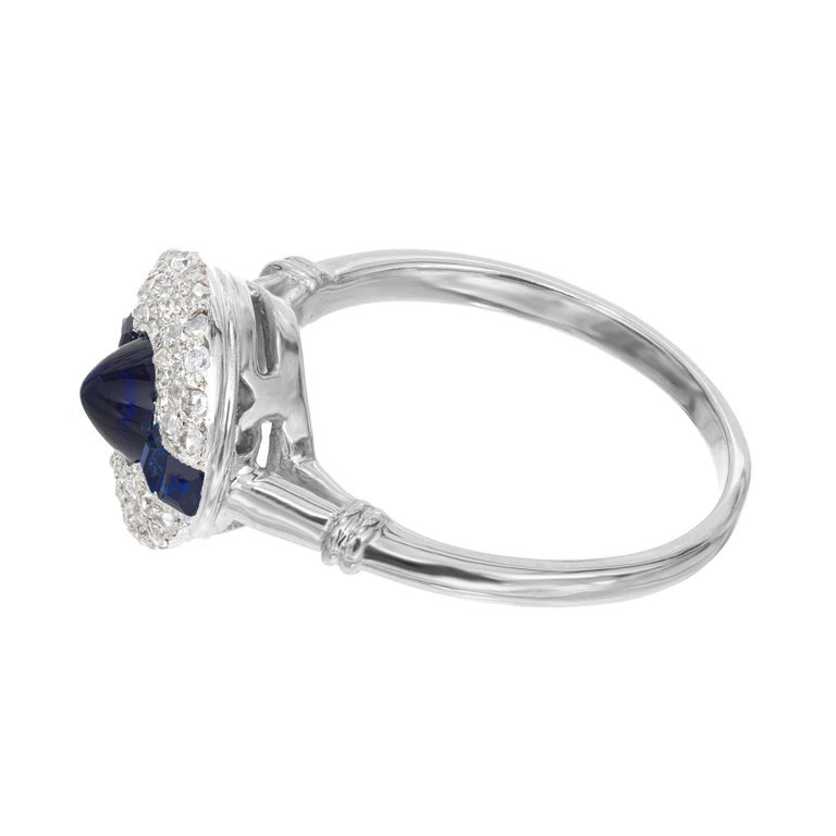 GIA Sugar Loaf Blue .75 Carat Sapphire Diamond Halo Platinum Engagement Ring – image 8