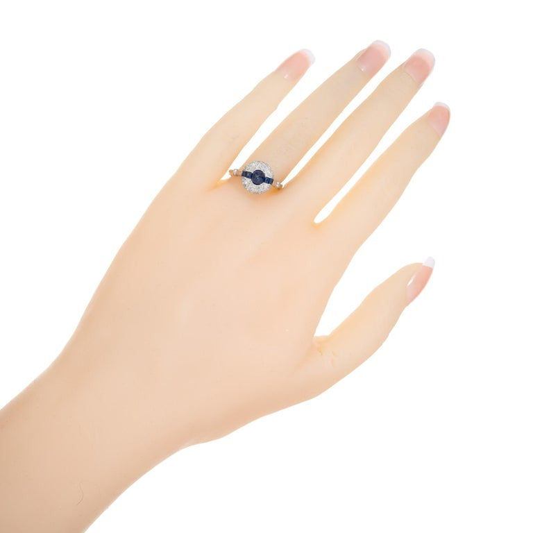 GIA Sugar Loaf Blue .75 Carat Sapphire Diamond Halo Platinum Engagement Ring – image 5