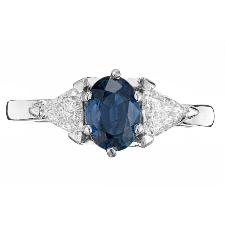 GIA 1.10 Carat Oval Cornflower Blue Sapphire Diamond Platinum Engagement Ring – image 2