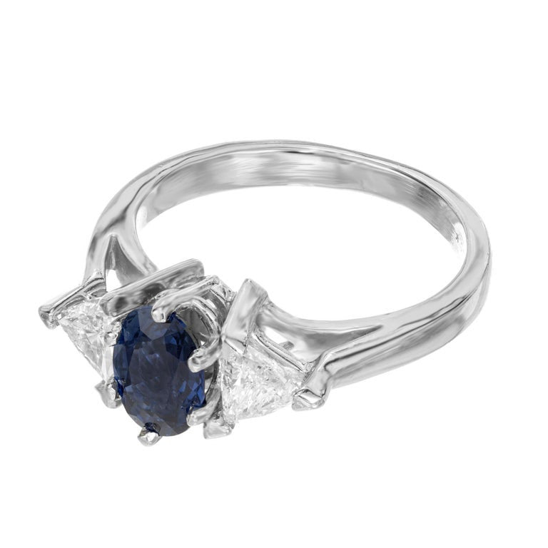 GIA 1.10 Carat Oval Cornflower Blue Sapphire Diamond Platinum Engagement Ring – image 8