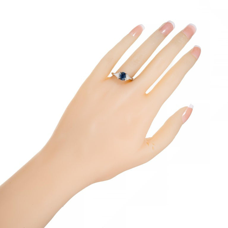 GIA 1.10 Carat Oval Cornflower Blue Sapphire Diamond Platinum Engagement Ring – image 4