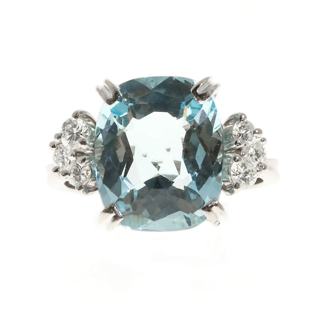 Vintage Antique 4.71CT Cushion Green Blue Aqua 18K White Gold .18CT Diamond Ring