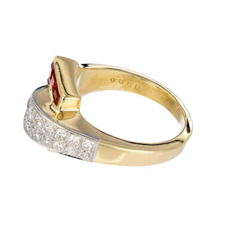 Ruby diamond 18k Yellow Gold Platinum Buckle Cocktail Ring – image 5