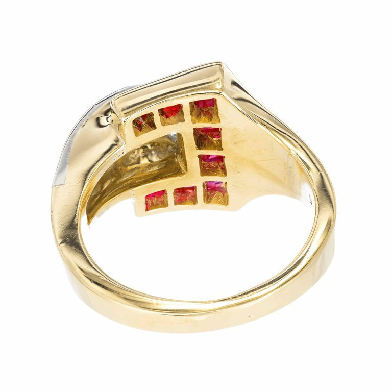 Ruby diamond 18k Yellow Gold Platinum Buckle Cocktail Ring – image 6
