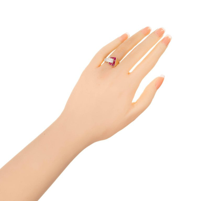 Ruby diamond 18k Yellow Gold Platinum Buckle Cocktail Ring – image 4