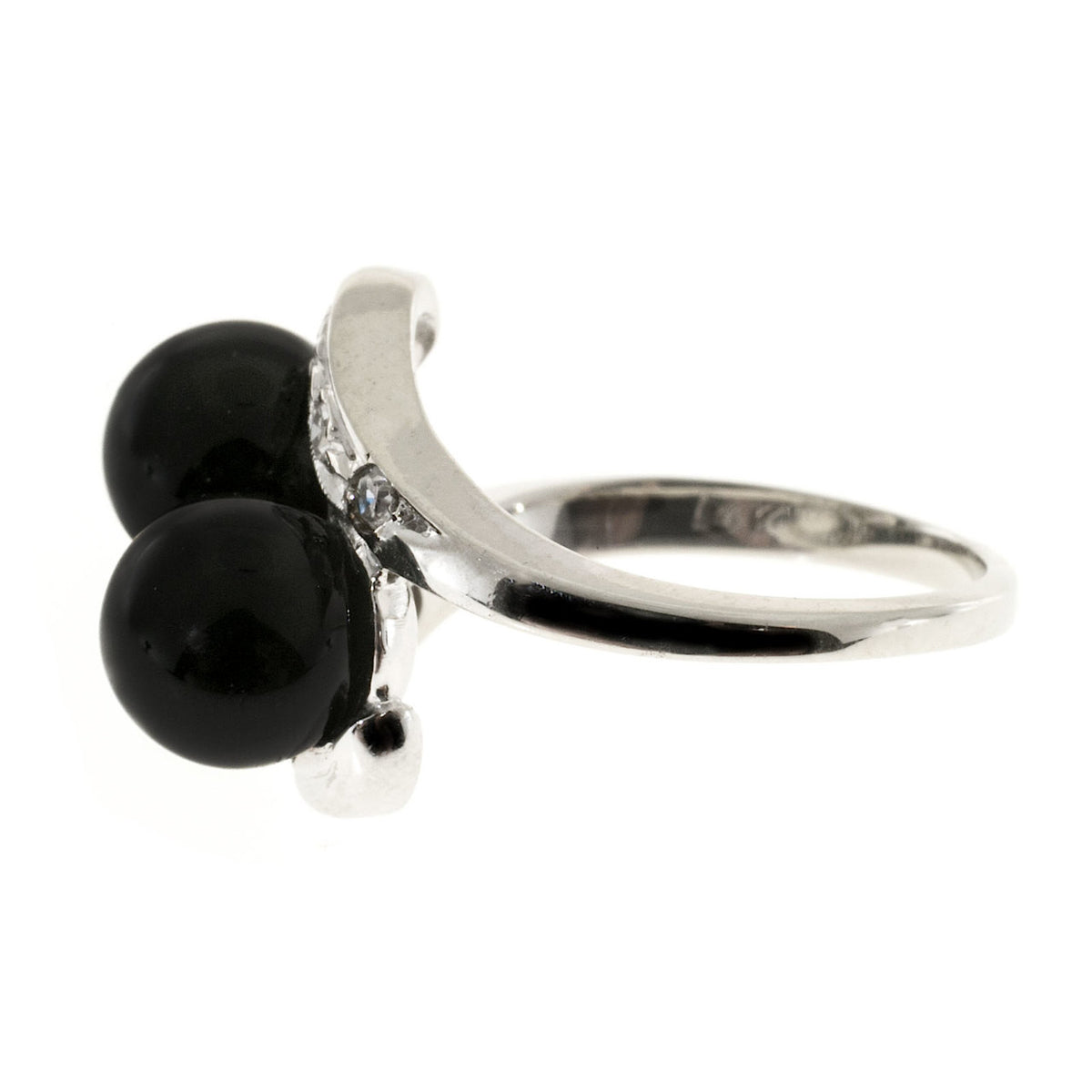Vintage 1950s 2 7mm Black Onyx Beads 14k Gold Single Cut Diamond Swirl Ring – image 6