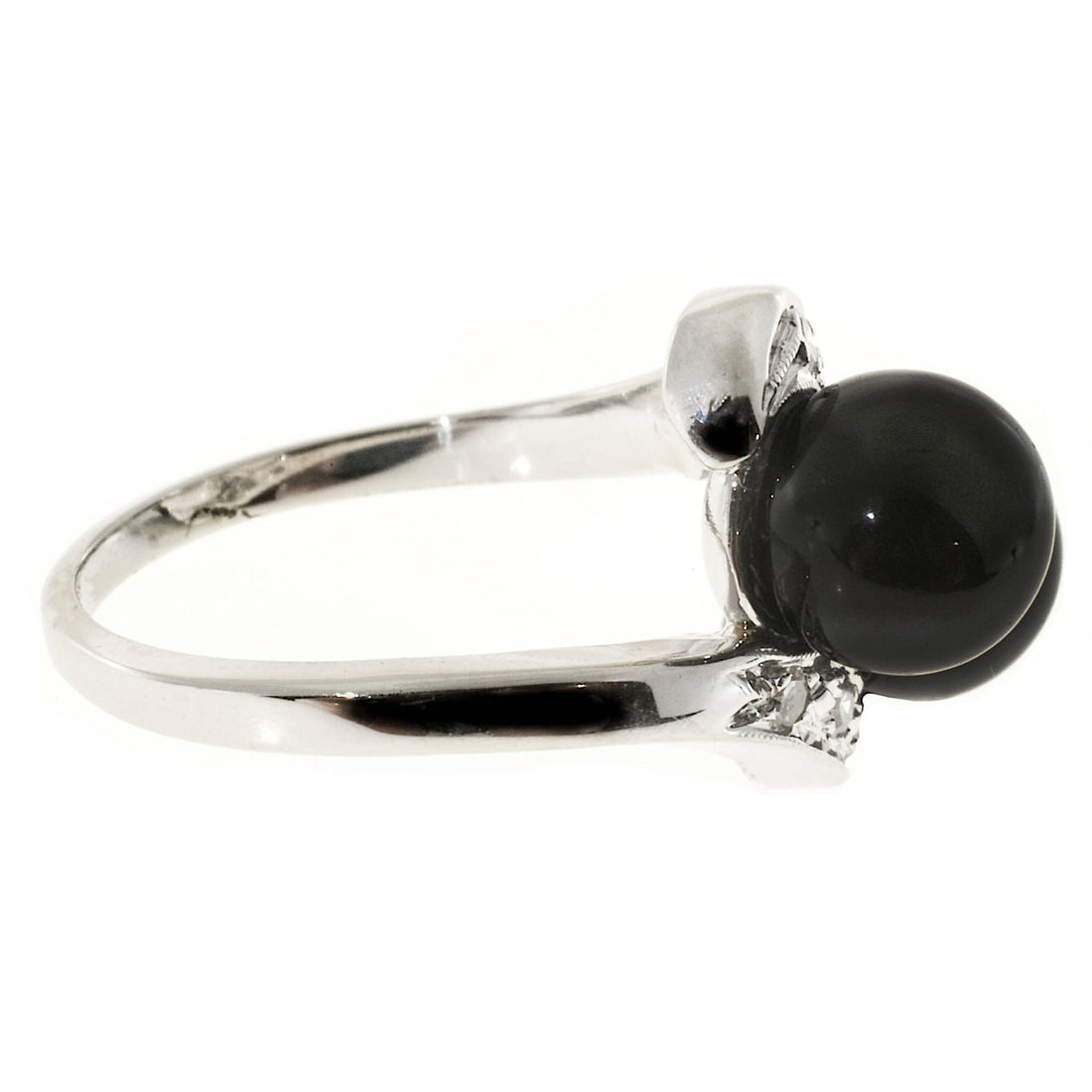 Vintage 1950s 2 7mm Black Onyx Beads 14k Gold Single Cut Diamond Swirl Ring – image 7