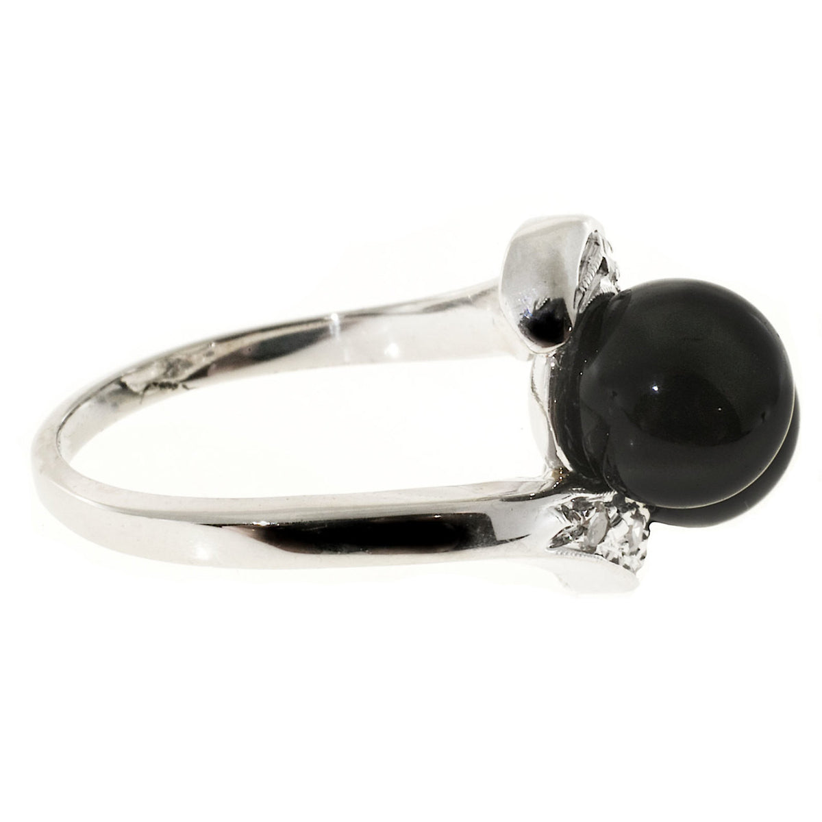 Vintage 1950s 2 7mm Black Onyx Beads 14k Gold Single Cut Diamond Swirl Ring – image 7