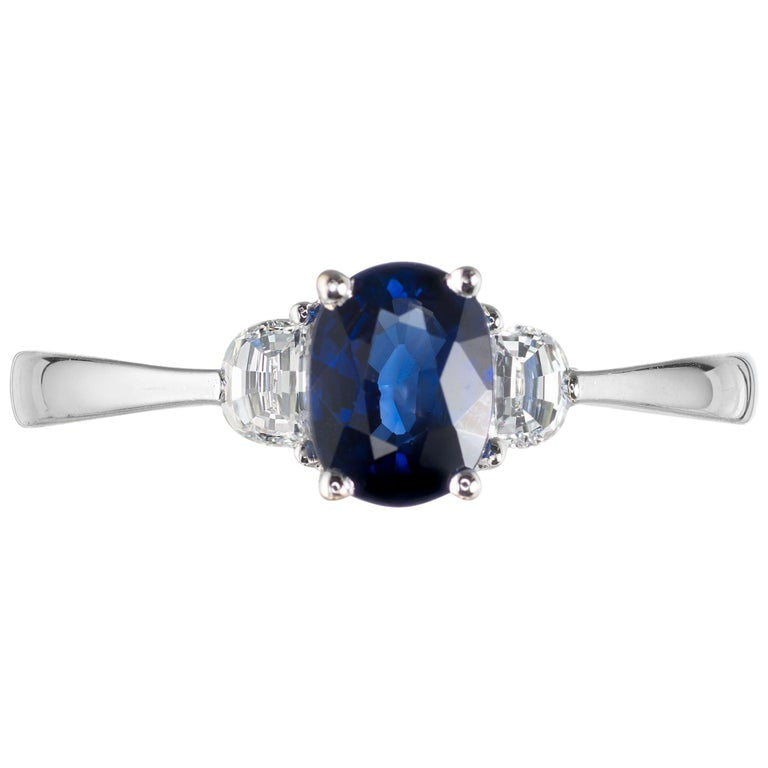 GIA Certified .60 Carat Oval Sapphire Diamond Three-Stone Gold Engagement Ring – image 2