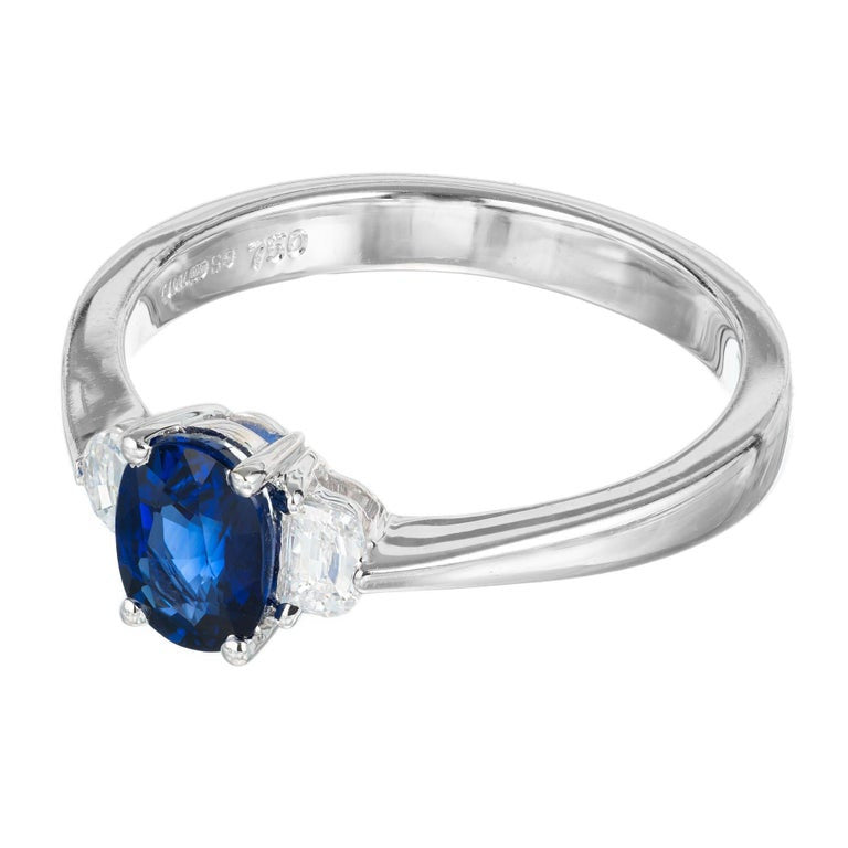 GIA Certified .60 Carat Oval Sapphire Diamond Three-Stone Gold Engagement Ring – image 3