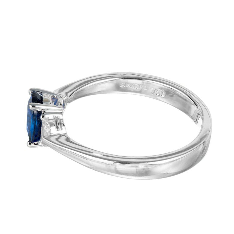 GIA Certified .60 Carat Oval Sapphire Diamond Three-Stone Gold Engagement Ring – image 4