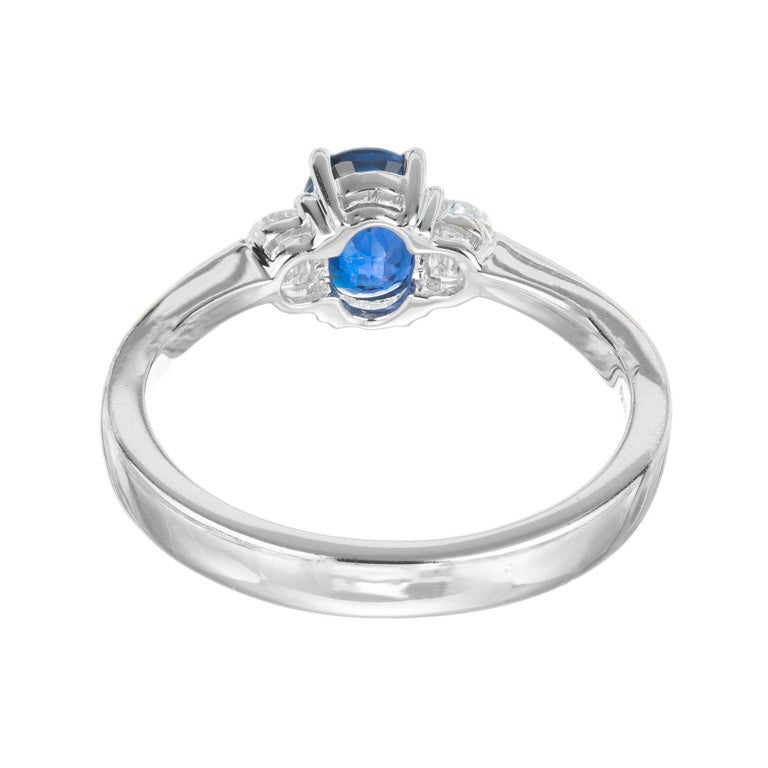 GIA Certified .60 Carat Oval Sapphire Diamond Three-Stone Gold Engagement Ring – image 5