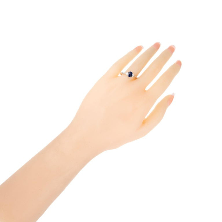 GIA Certified .60 Carat Oval Sapphire Diamond Three-Stone Gold Engagement Ring – image 8