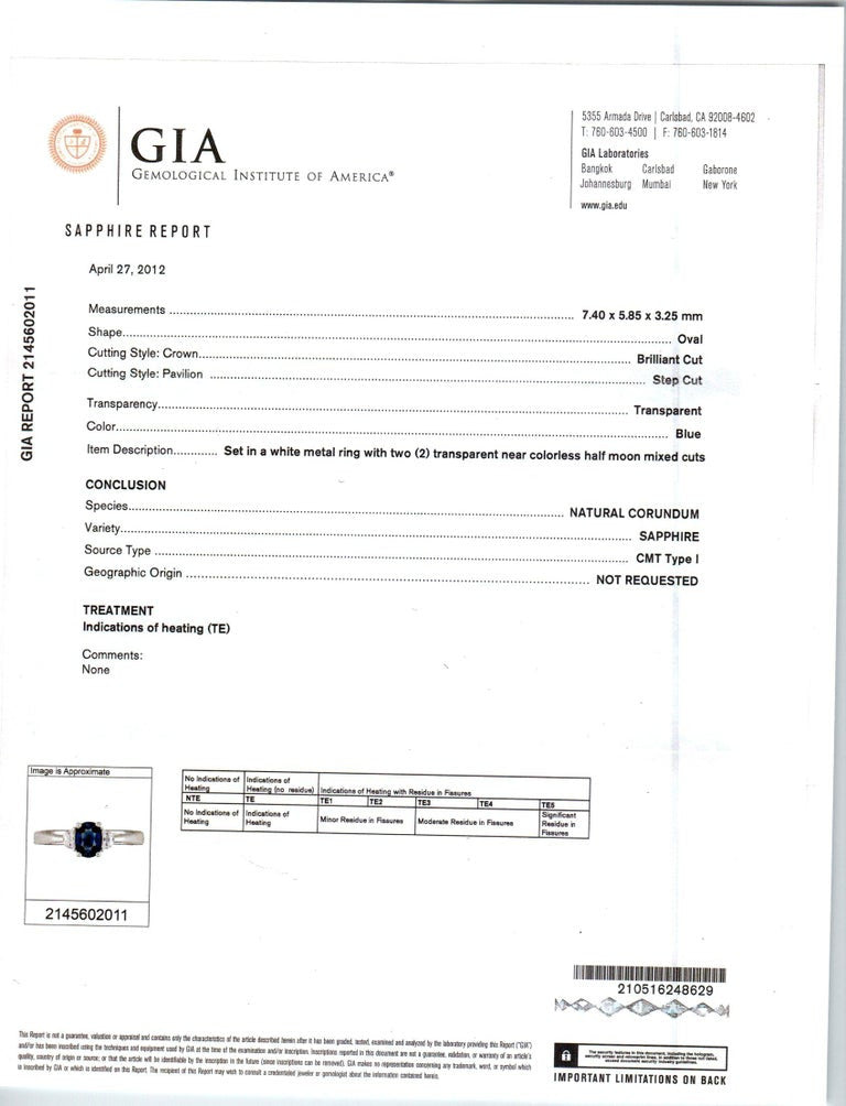 GIA Certified .60 Carat Oval Sapphire Diamond Three-Stone Gold Engagement Ring – image 7