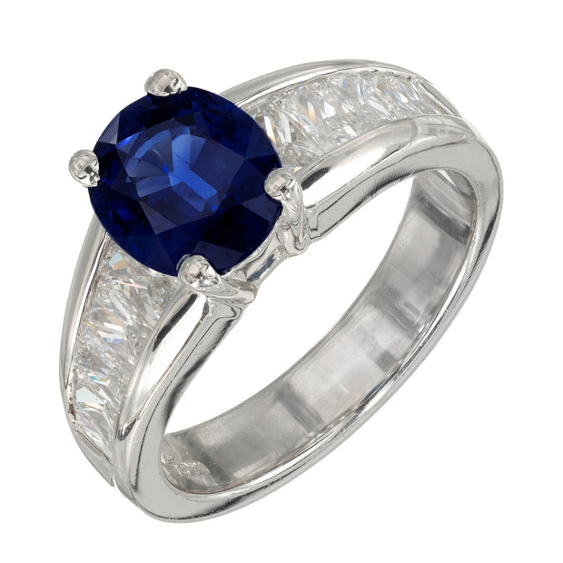 Vintage Kobi 2.25ct Oval Gem Blue Sapphire Platinum 1.26ct Diamond Ring