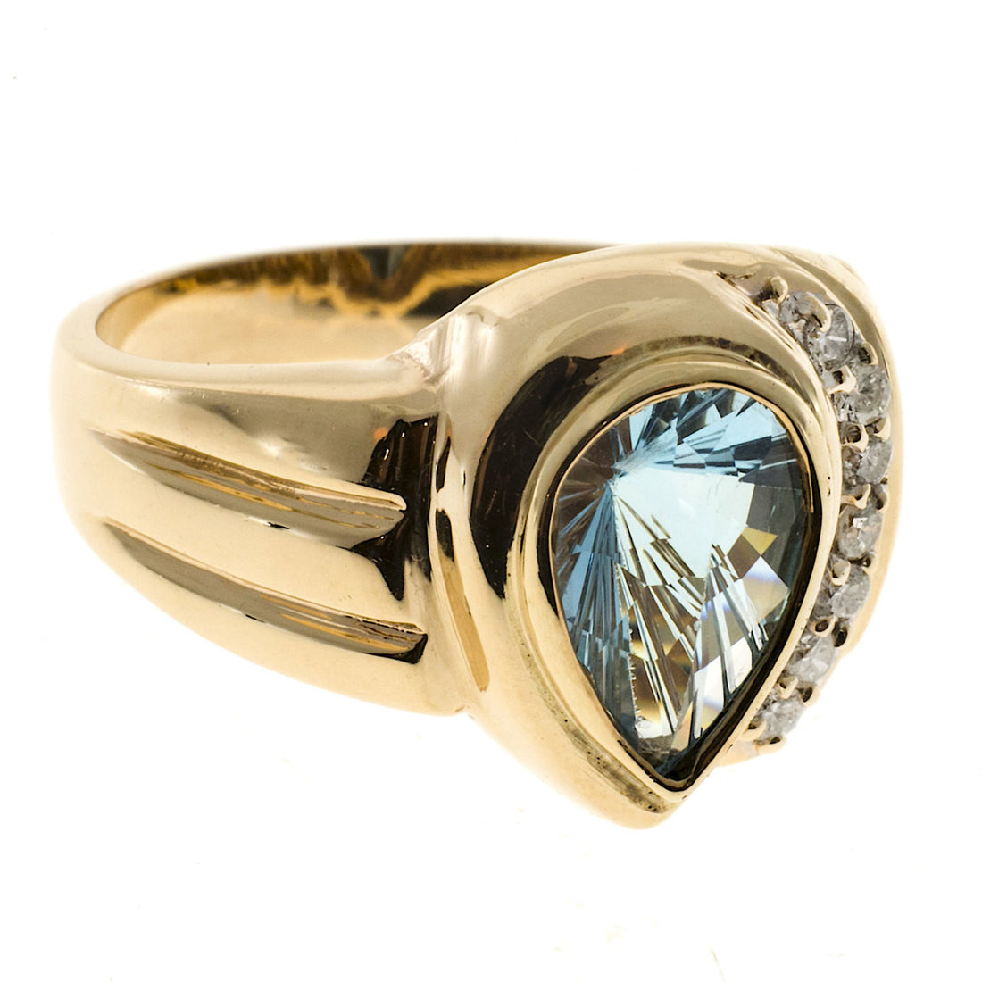 Vintage 2.25ct Pear Shape Sky Blue Topaz .10ct Full Cut Diamond Swirl 14k Ring – image 4