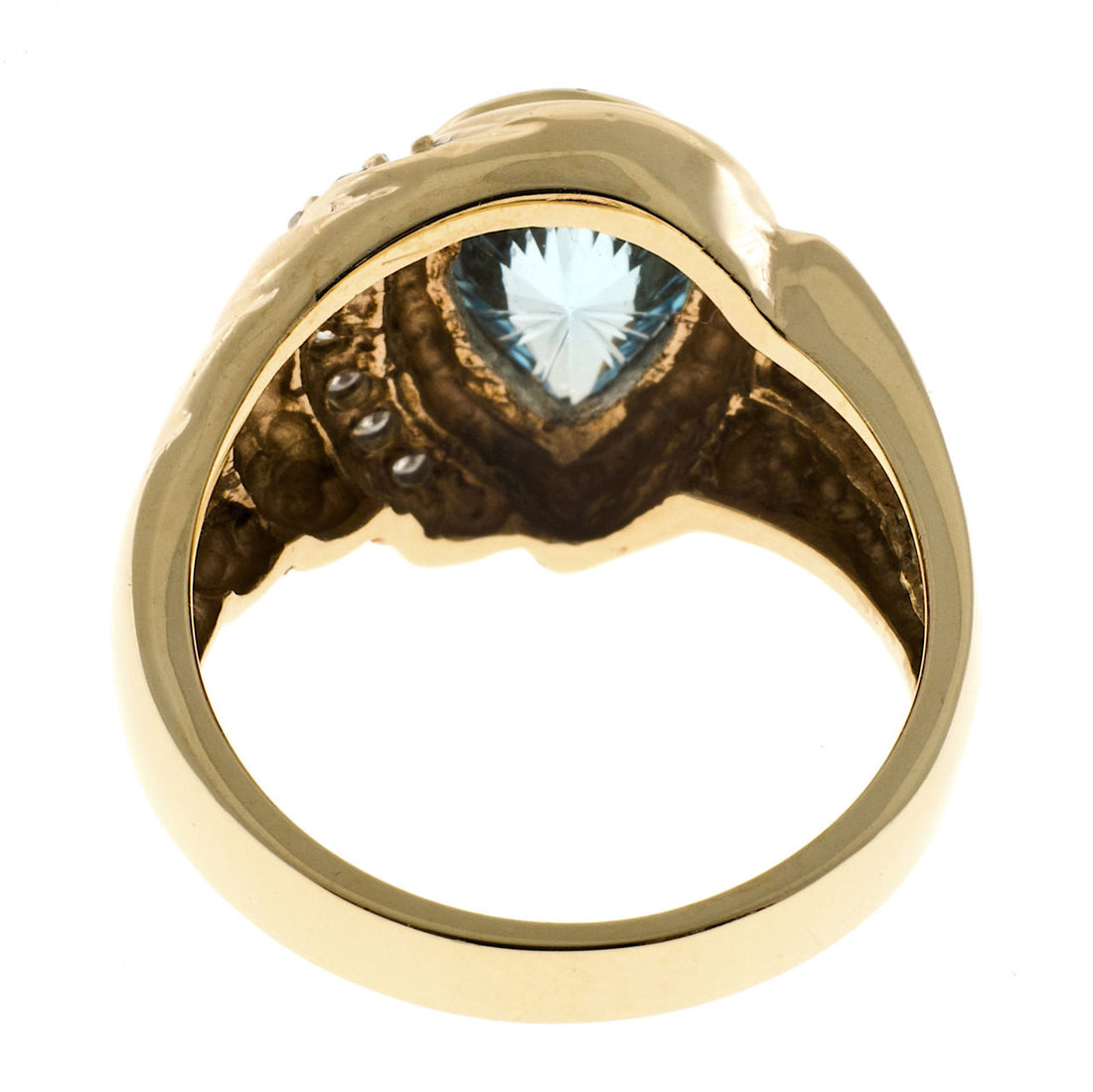 Vintage 2.25ct Pear Shape Sky Blue Topaz .10ct Full Cut Diamond Swirl 14k Ring – image 6