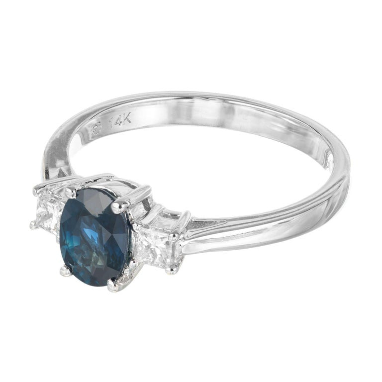 GIA .92 Carat Royal Blue Sapphire White Gold Diamond Three-Stone Engagement Ring – image 5