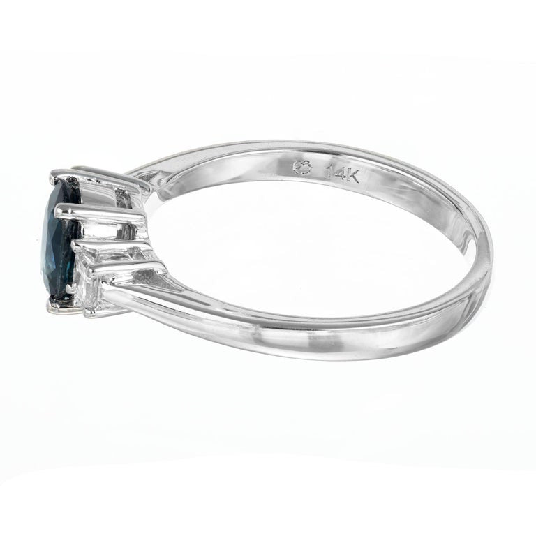 GIA .92 Carat Royal Blue Sapphire White Gold Diamond Three-Stone Engagement Ring – image 4
